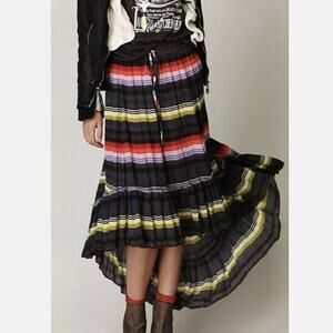 WD.NY Striped High Low Pleated Maxi Skirt